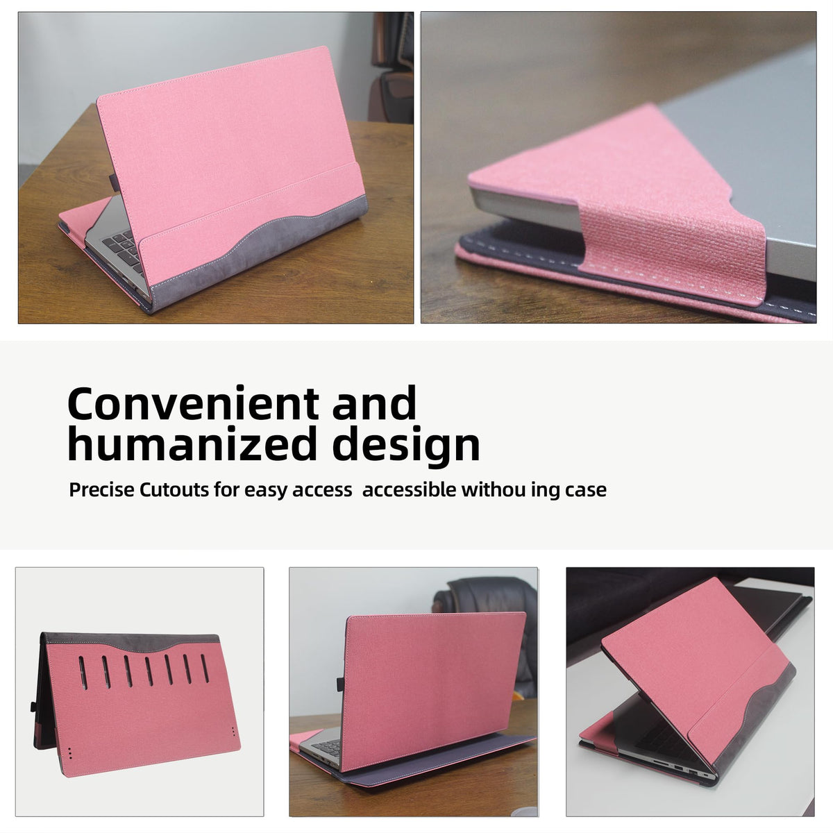 VEVOOD Laptop Case for DELL Latitude 5550 Laptop 2-in-1 |Latitude 5540 5530 5520 Laptop All Inclusive Drop Case 15.6" PU Leather Inside Pocket Cover (Pink)