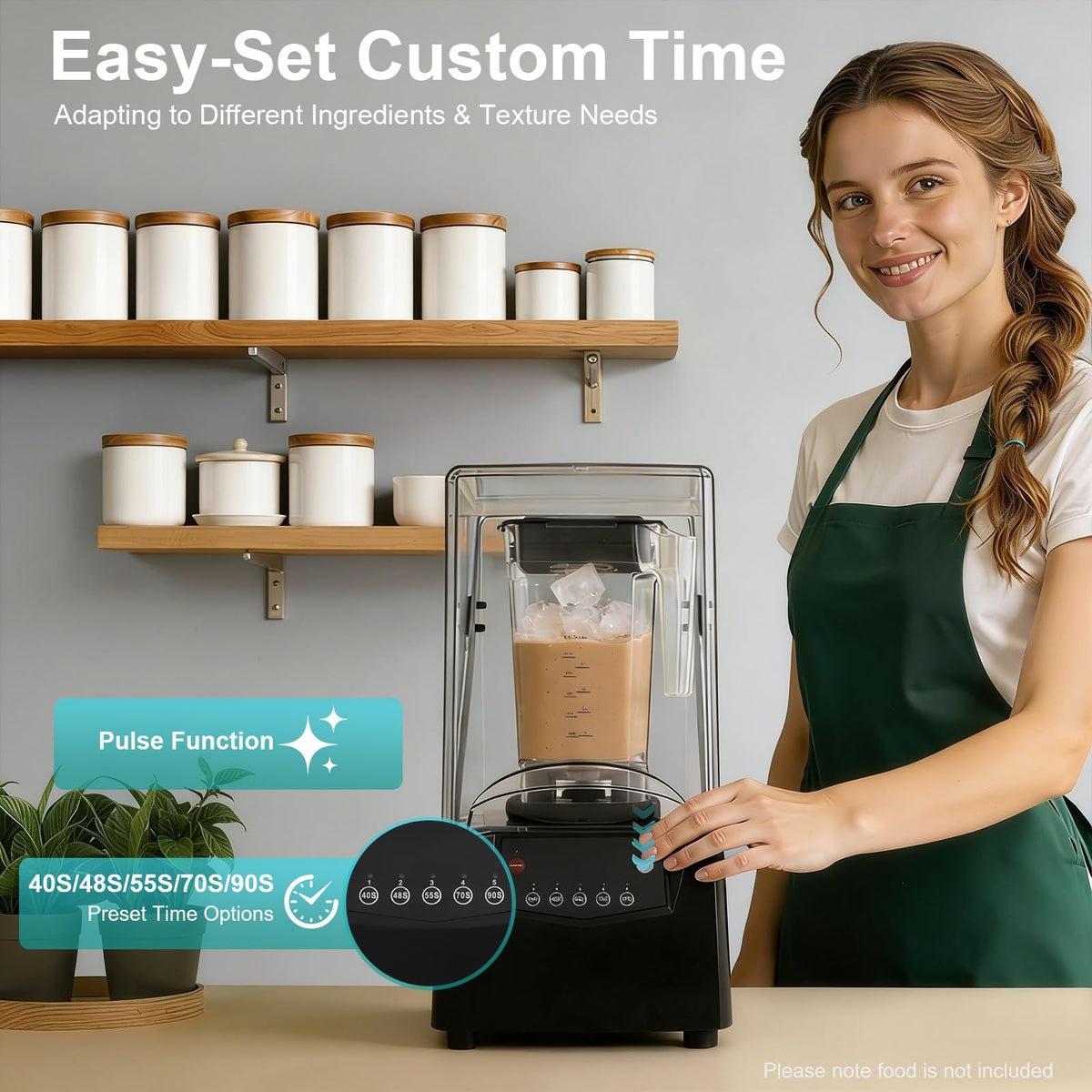 1.8L Commercial Blender, Soundproof Professional Smoothie Machine, 2200W 23000r/min Time Function Automatic Drink Mixer 110V~120V Electric Ice Crusher w/ML, FL.OZ Two Volume Units, Soundproof Cover