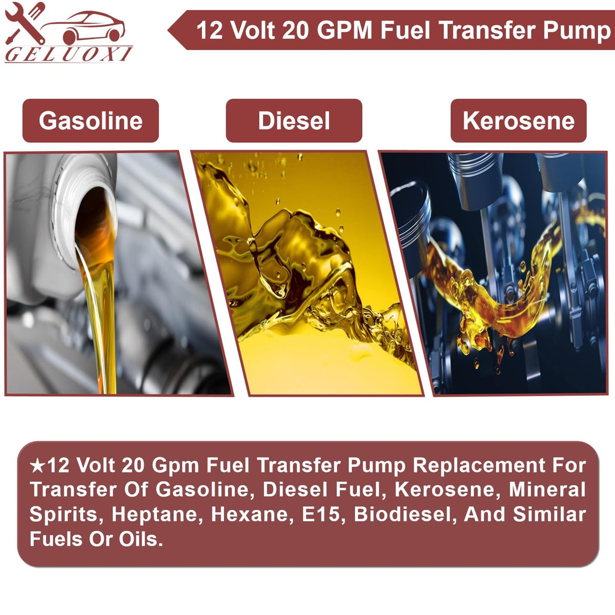 Fuel Transfer Pump, 12 Volt 20 GPM, with Nozzle Kit for Transfer of Gasoline, Diesel, Kerosene, Ethanol & Methanol Blends & Biodiesel Red (Fuse Required More than 50Amp)