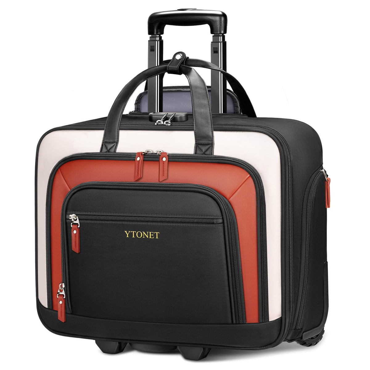 Ytonet Rolling Laptop Bag, Rolling Briefcase for Women with Lock, 17.3 Inch Carry On Laptop Bag with Wheels, Roller Bag with Insulated & Waterproof Pocket, Teacher Bag for Work Travel Business College