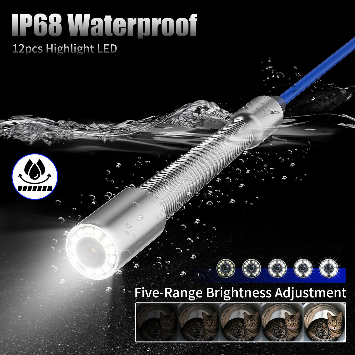 JINXINEBAY 10 Inch IPS Sewer Inspection Camera with 512Hz Locator, 1080P AHD, 50M Cable, DVR, Auto Self-Leveling, 5X Zoom, TF Card, LED Lights for Pipe/Wall/Drain (100FT/512hz Locator)