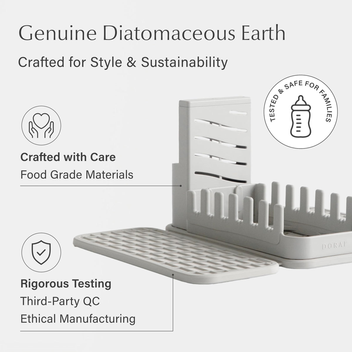 Dorai Home Collapsible Dish Drying Rack with Stone Dish Pad - Kitchen Counter Set with Diatomaceous Earth Stone Dish Mat for Quick Drying - Space-Saving Design - Original 19.9"x15.2", Sandstone