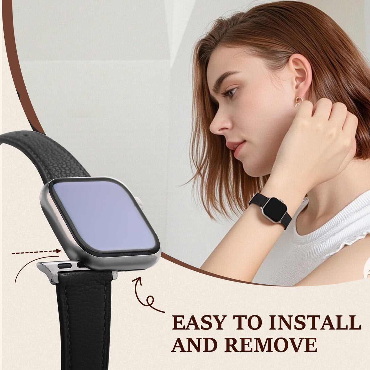 Soft French Goatskin Women's Slim Leather Band Compatible with Apple Watch 38mm 40mm 41mm 42mm 44mm 45mm 46mm 49mm, Lightweight Thin Leather Strap for iWatch Series Ultra SE 11 10 9 8 7 6 5 4 3 2 1