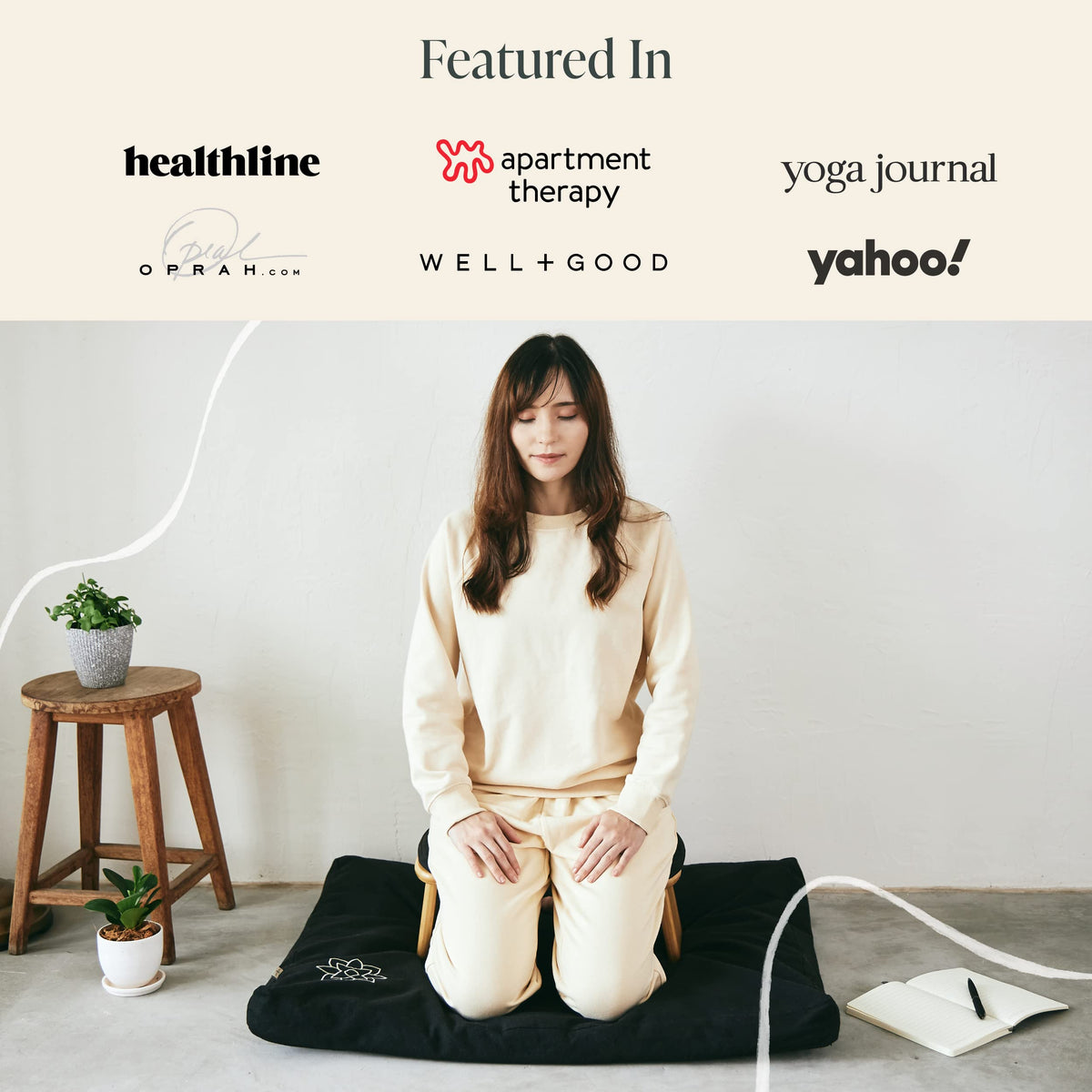 Mindful Modern Bamboo Bench and Zabuton Meditation Mat Bundle - Small Kneeling Meditation Bench with Locking Magnetic Hinges - Wooden Kneeling Ergonomic Bamboo Seiza and Mat for Meditation