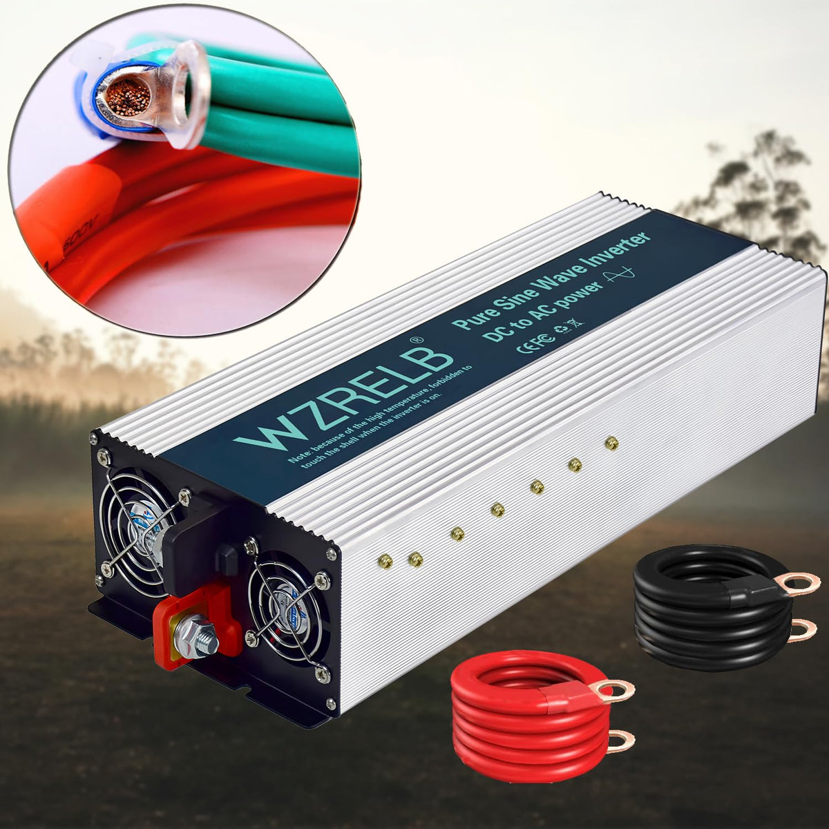 WZRELB 4000W Pure Sine Wave Inverter 24V DC to 110V 120V AC Power Converter with LED Display, Hardwire Terminal,Off-Grid Portable Power Inverter with Dual AC Outlets for Home, RV, Truck, Camping