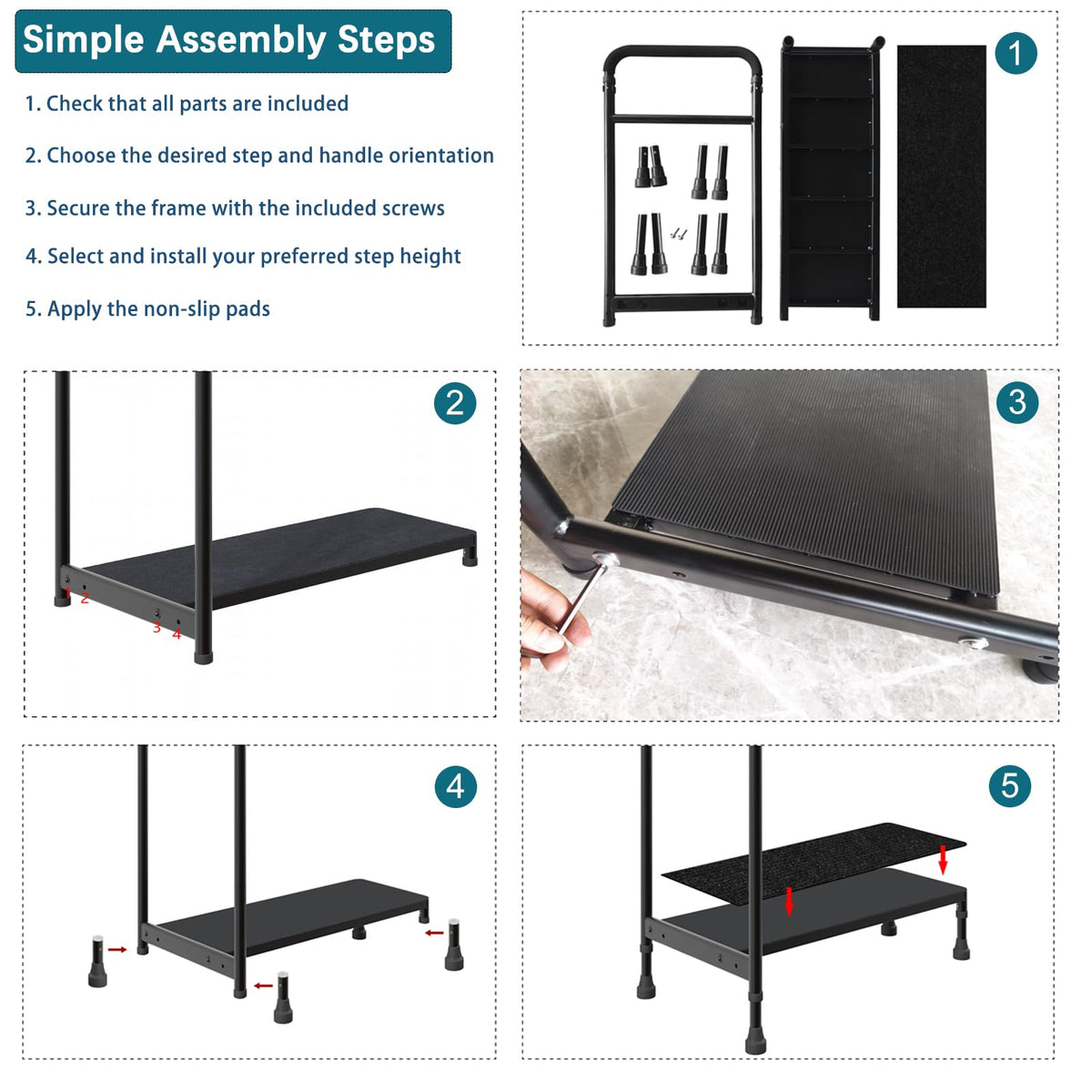 Gyykzz Step Stool with Handle, 30.5" Long Step Stools for High Beds/Bathtub/Kitchen, Height Adjustable Step Stool with Handle and Non-Skid Platform, Heavy Duty Stepping Stool Holds up to 400 lbs
