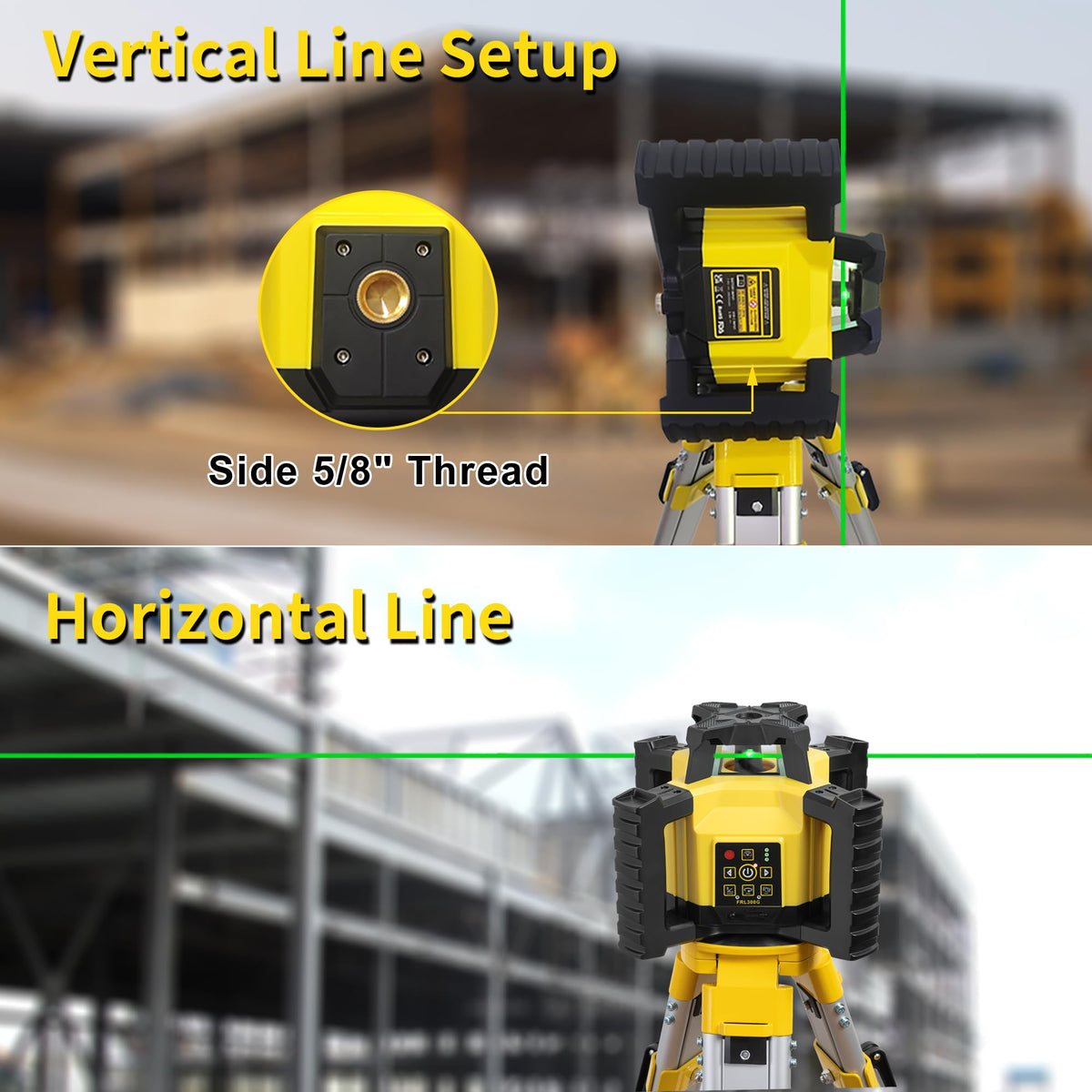 Firecore Self-Leveling Rotary Laser Level Kit, Horizontal/Vertical with Plumb Spot, 1969-Foot Range, Green Beam 360 Degree Construction Laser, Rechargeable Battery and Remote Control Included -FRL300G