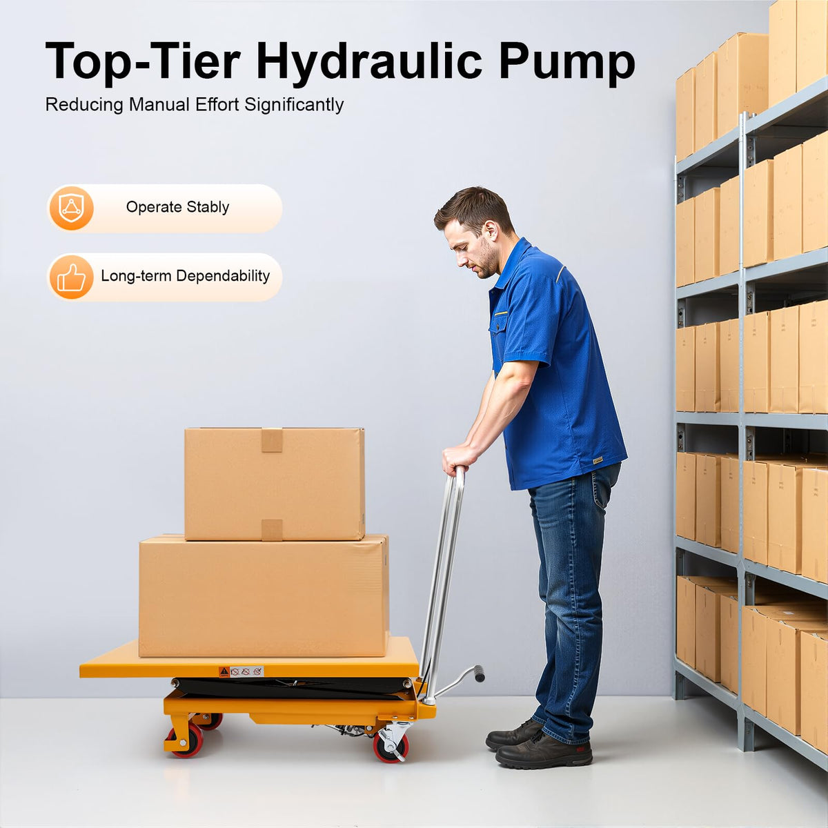 HIFMGHE Hydraulic Lift Table Cart 770lbs, 51" Lifting Height Hydraulic Lift Table, Double Scissor Pallet Truck with 4 Locking Wheels for Material Handling and Transportation