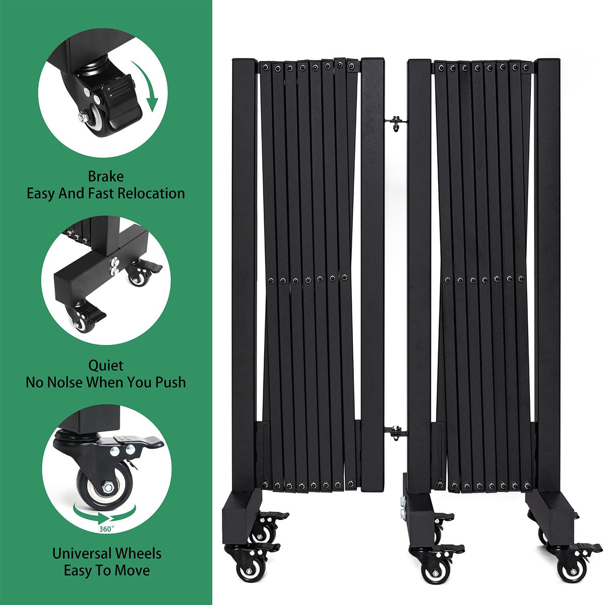 LTSEAME 16.5FT Expandable Barricade Gate, Expandable Metal Barricade Gate Alloy Fence and 270 Degrees Direction Adjustment with Wheels, for Industrial or Residential Use (Black, 16.5FT)