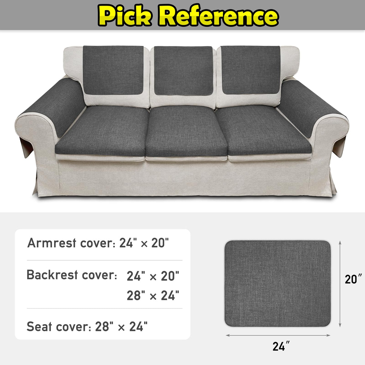 Couch Arm Covers, Waterproof Armrest Cover for Sofa, Armchair, Loveseat, Non-Slip Recliner Arm Cover, Sofa Arm Covers, Headrest Covers, Arm Chair Covers Set of 2 (Dark Gray, 24"×20")