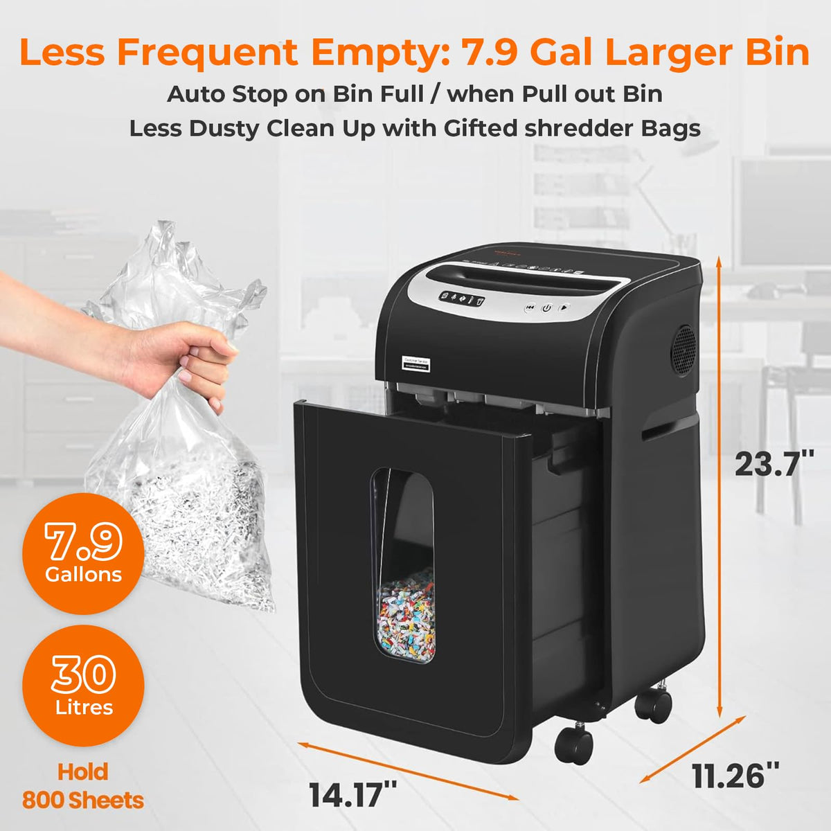 VidaTeco 18-Sheet Paper Shredder for Home Office Heavy Duty, 60-Minute Micro Cut P-4 Security, Auto-Reverse Anti-Jam System, Shreds Staples/CD/Credit Cards, 7.9-Gallon Pullout Bin & 4 Casters (ETL)