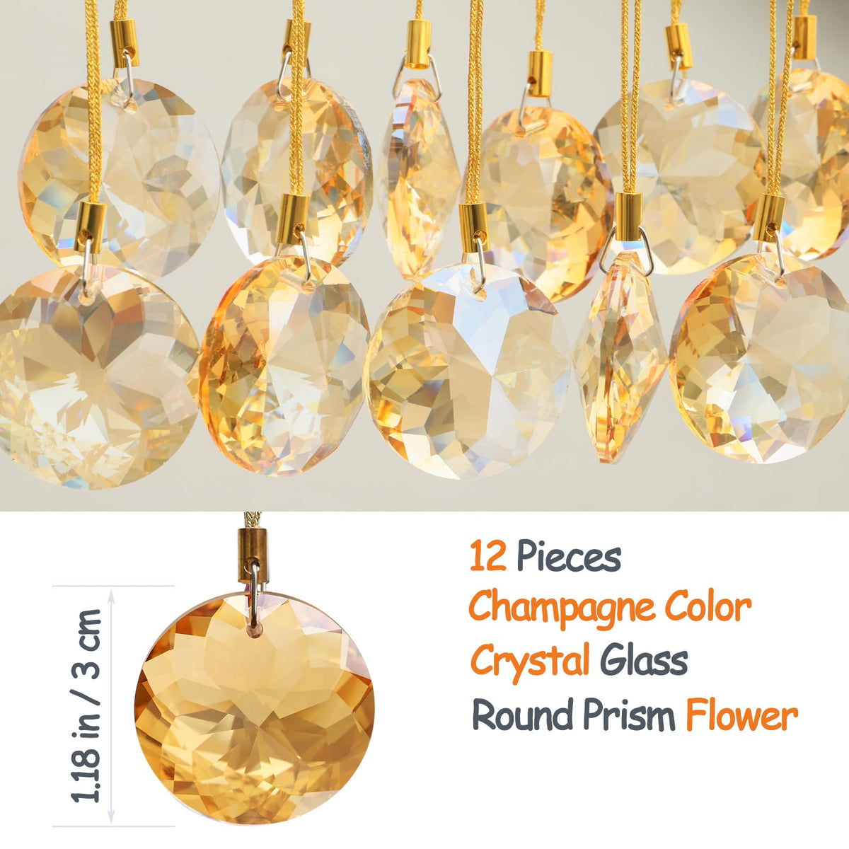 LUMITI 12 Pcs Crystal Glass Christmas Balls Ornaments, 1.18″ Mini Round Prism Flower Xmas Tree Decorations, Hanging Ornament for Wedding Party Home Decor (Gold)