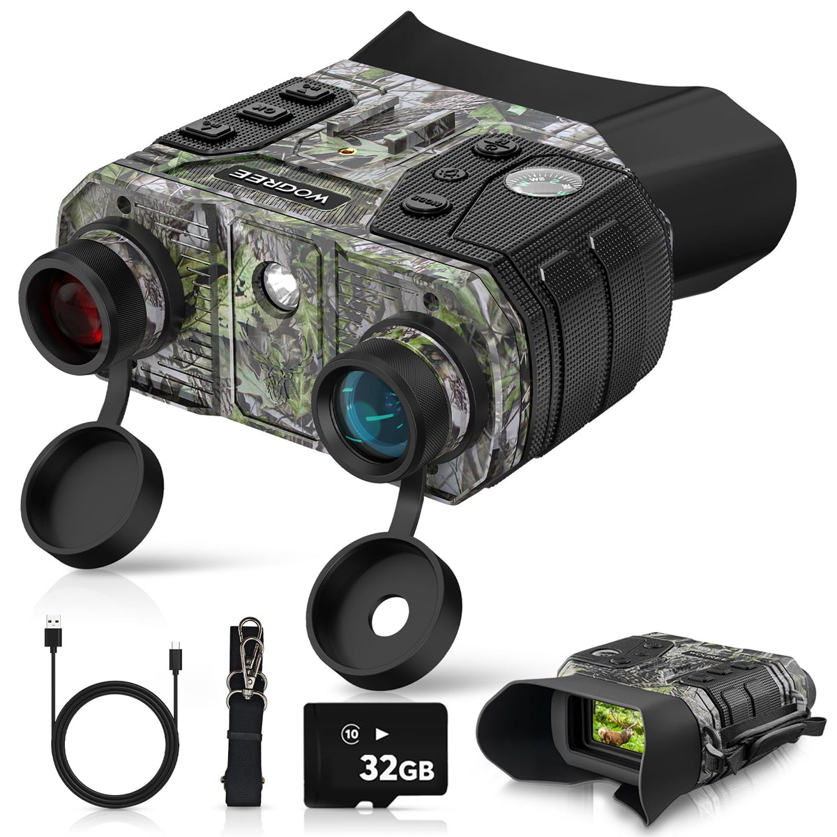 WOGREE Night Vision Goggles, 4K Night Vision Binoculars for Adults, 36MP, 1300FT Range,8X Digital Zoom, Flashlight & Compass, 5000mAh Battery, Infrared Vision, 32GB Card, for Camping & Security