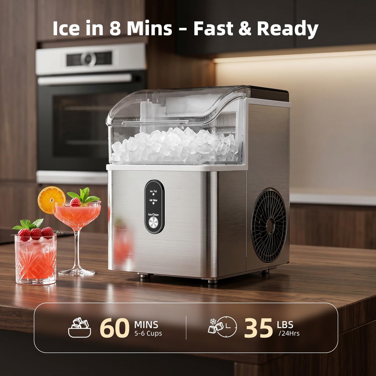 Antarctic Star Nugget Ice Maker, Portable Crushed Ice Machine with Soft Chewable Ice, 35Lbs/Day, Self-Cleaning, One-Click Operation for Home, Kitchen, Office, Bar