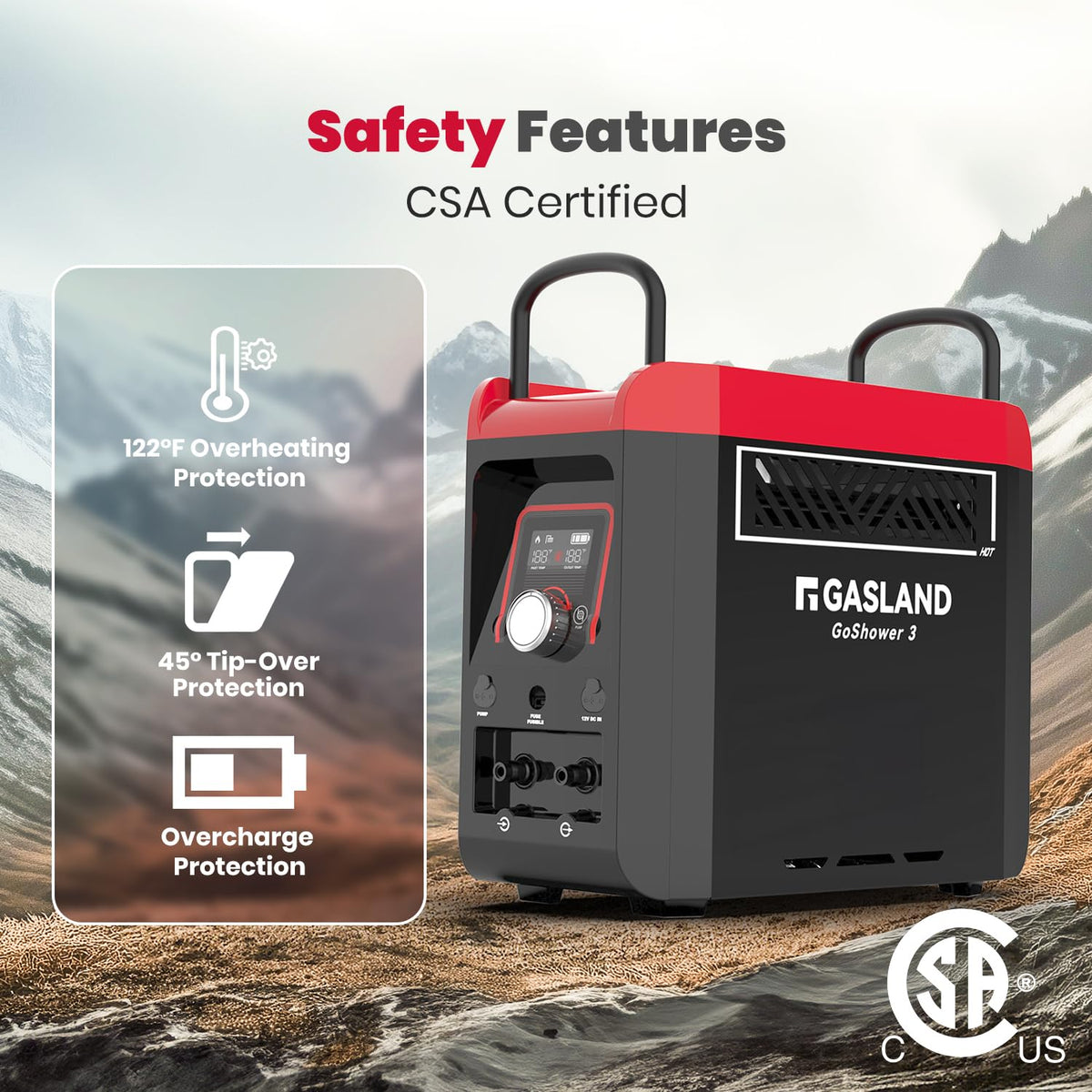 GASLAND Goshower G3Pro 1lb Propane Portbale Water Heater with Pump | 4000mAh Rechargeable Battery | MAX 100mins Shower Time | Outdoor Propane Camping Shower Heater | Overheating Protection