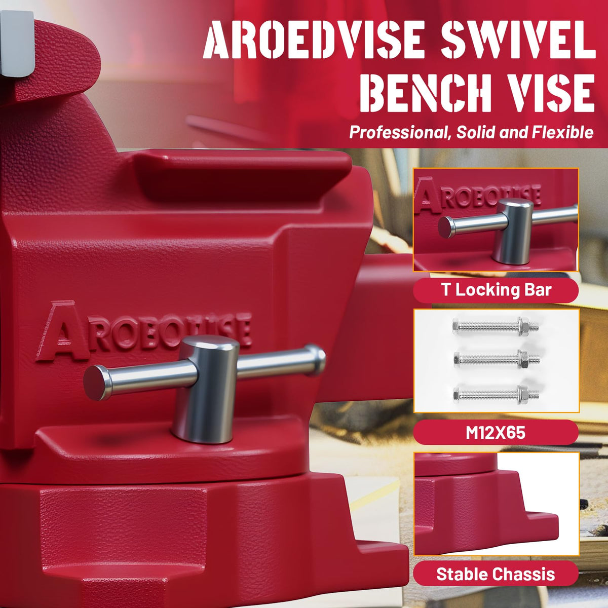 AROEDVISE 8" Bench Vise, 7.5" Jaw Opening, 210° Swivel Base, Large Capacity Cast Iron Vise with Anvil & Multi-Jaw Design for Workshop, Home, DIY & Repair (RD80)