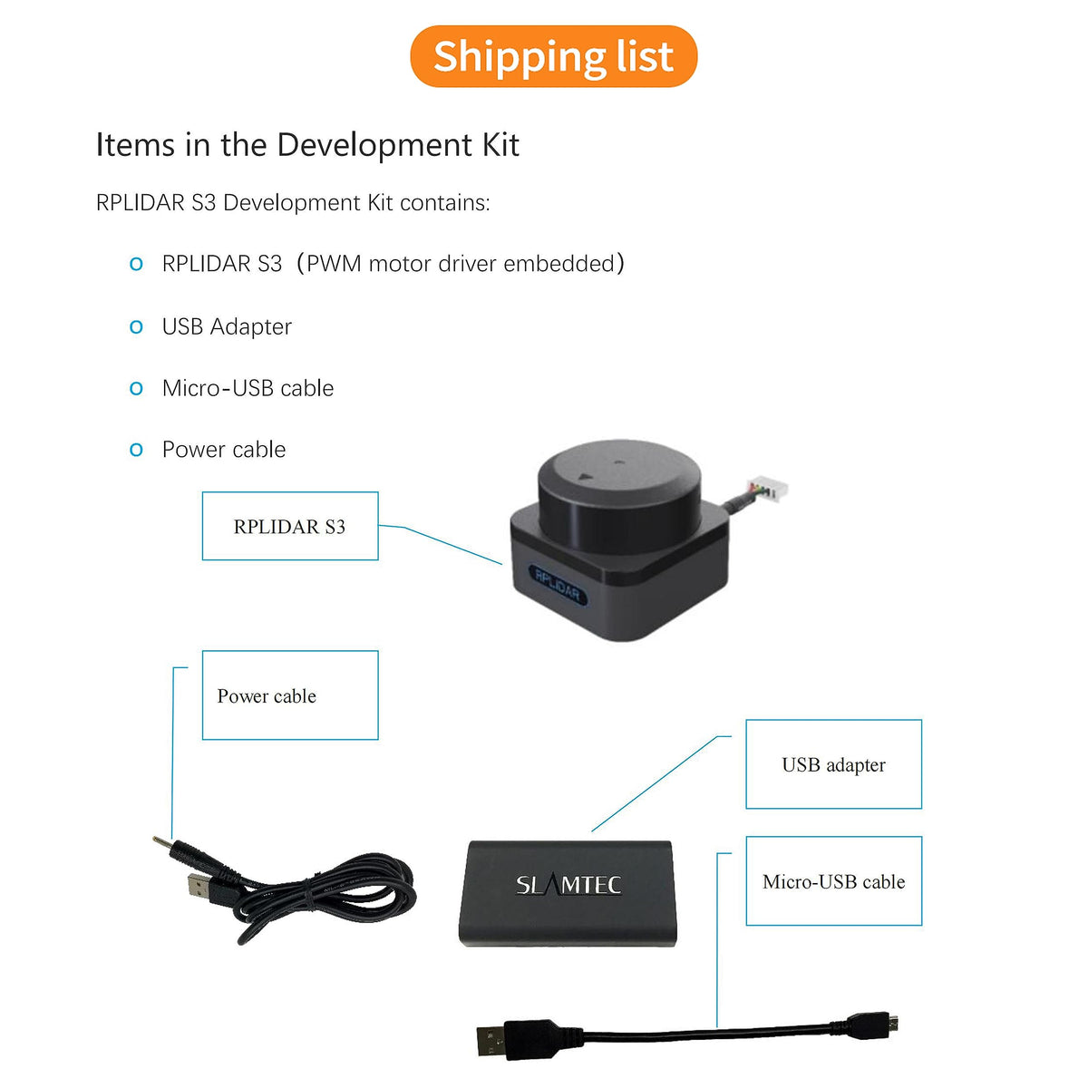 WayPonDEV RPLIDAR S3 Lidar Sensor 2D 360 Degree 40 Meters Scanning Radius IP65 ROS SLAM LIDAR Sensor Scanner for Obstacle Avoidance and Navigation of Robots (TTL UART)