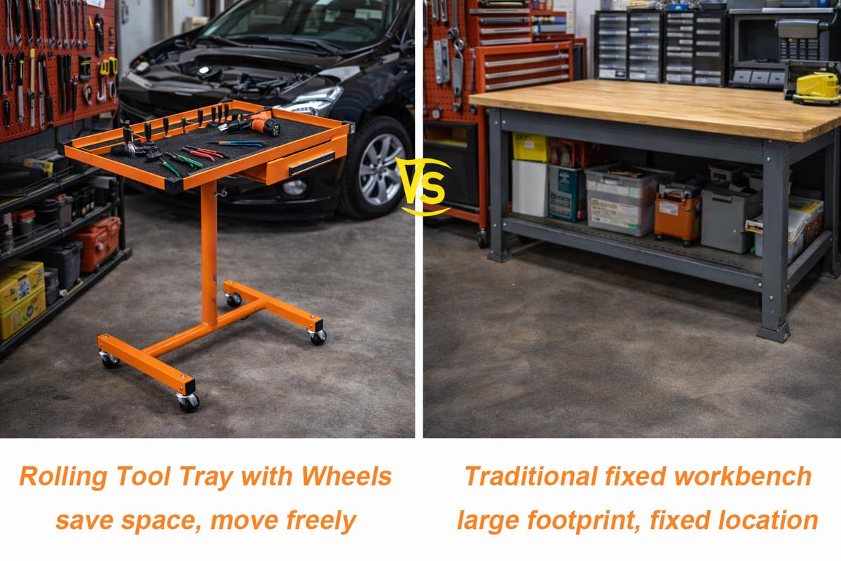 A A IN Heavy Duty Adjustable Work Table with Drawers, for Garages, Repair Shops and DIY, Portable. 220 Pounds Capacity.