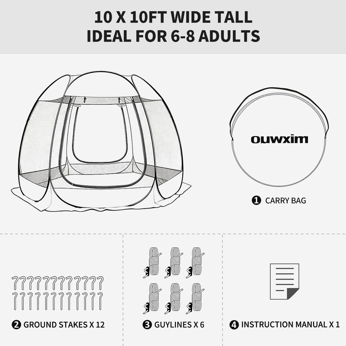 Pop up Gazebo Screen House Tent - Portable Canopy with Mosquito Netting for 6-8 Persons - Instant UV Protection Sun Shelter for Backyard, Patio, Garden & Camping, Waterproof