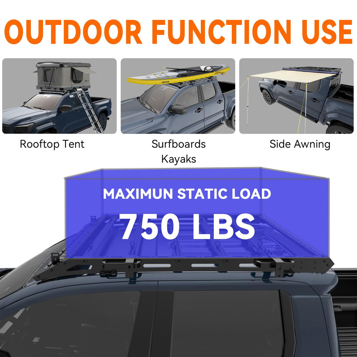 Titan Series Heavy Duty | Roof Rack for 4th Generation Compatible with only 2024, 2025, 2026 Tacoma/TRD Pro Version Double Cab 4 Door Pickup | with Handle/Side Awning Stand | No Drilling Installation