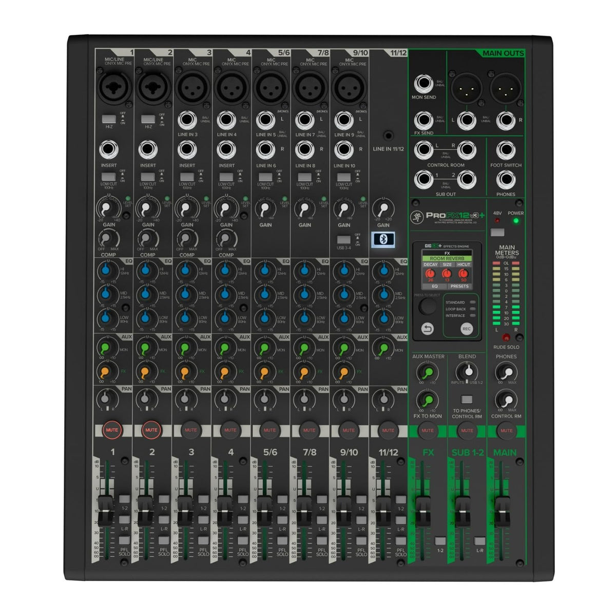 Mackie ProFX12v3+ 12-Channel Professional Analog Mixer with USB, Onyx Mic Preamps, GigFX Effects Engine, and Bluetooth