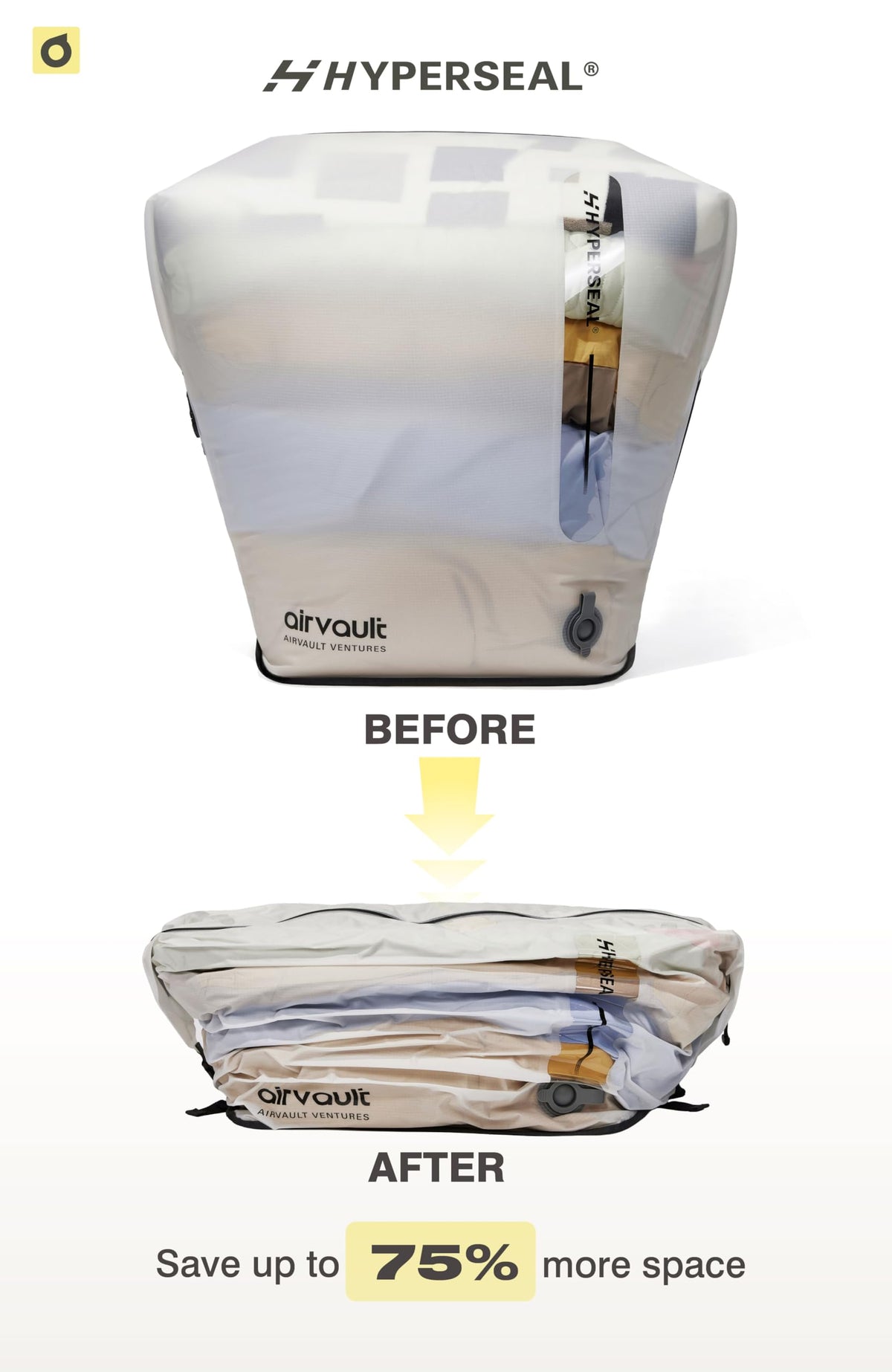 AirVault Premium Reusable Vacuum Seal Storage Bag for Carry On Suitcases & Backpack, Space Saver Airline Travel Vacpack, Pump Included (120L Tapered Duffle, 3-Pack)