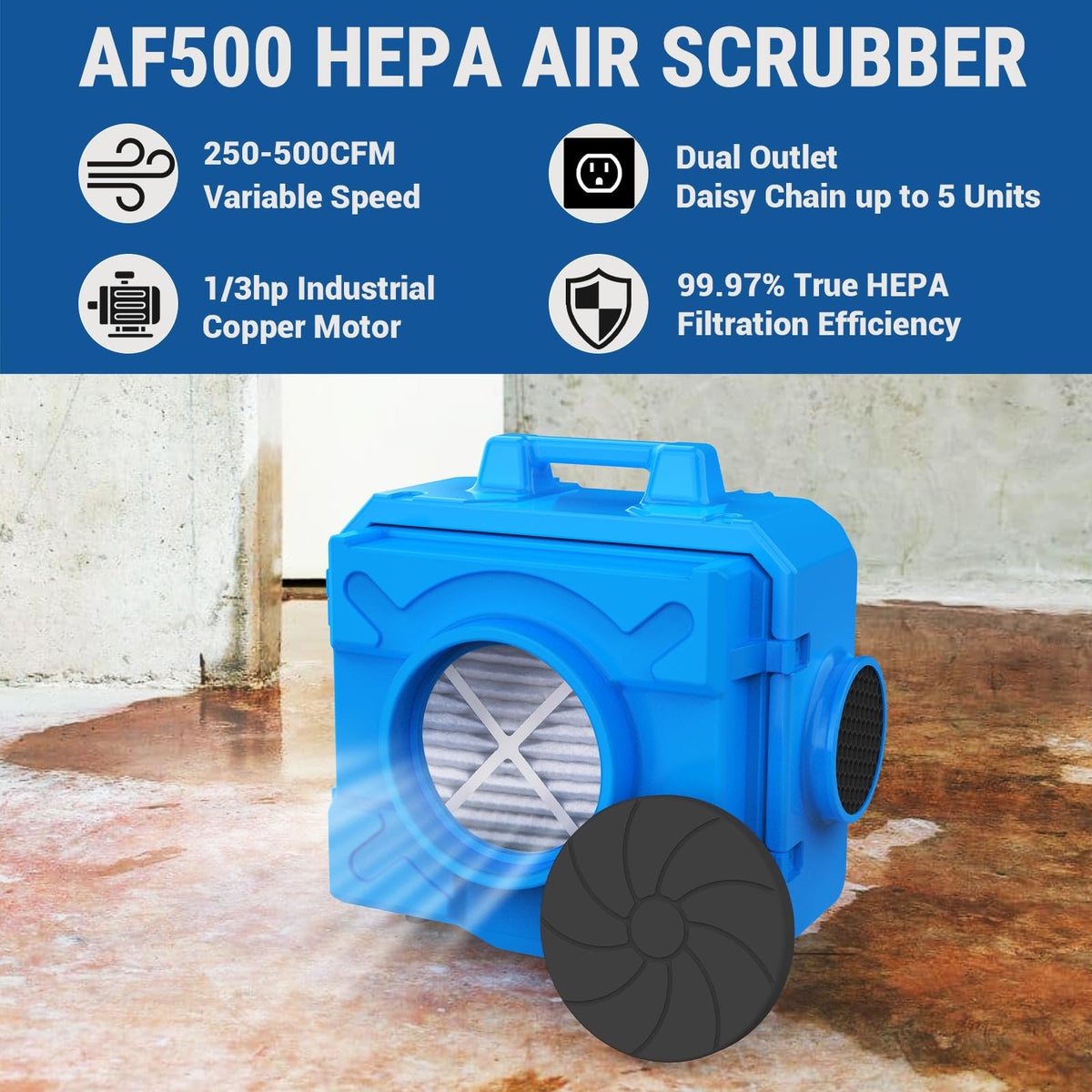 MOUNTO Pro Restoration Bundle – 8× AM33 Air Movers, 1× DH165 Industrial LGR Dehumidifier, 1× HEPA 500 Air Scrubber – Complete Drying & Air Filtration Package
