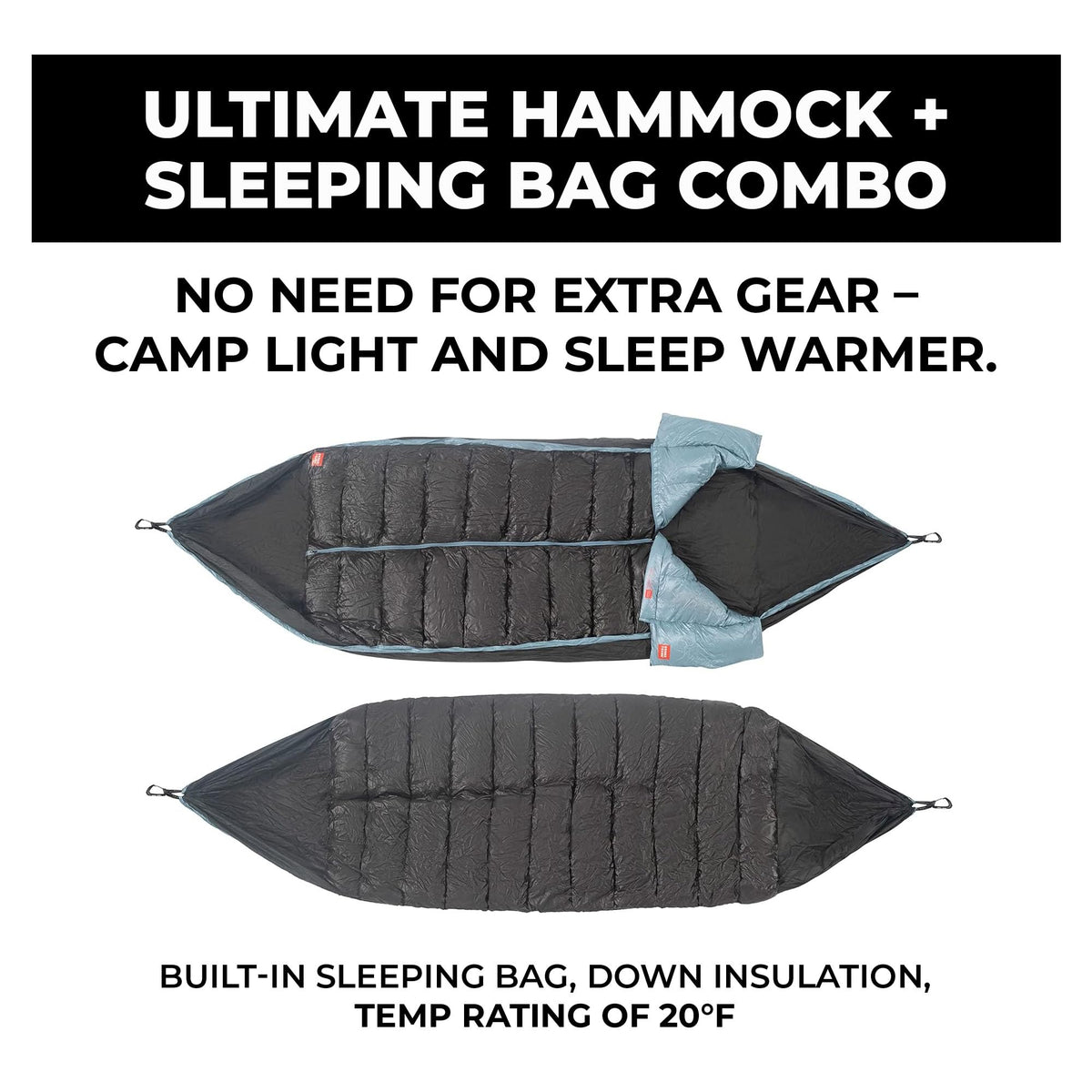 GRAND TRUNK Evolution 20 Down Hammock – Cold Weather Hammock with Integrated Sleeping Bag & Underquilt, 20°F Rated, Lightweight Camping & Backpacking Hammock