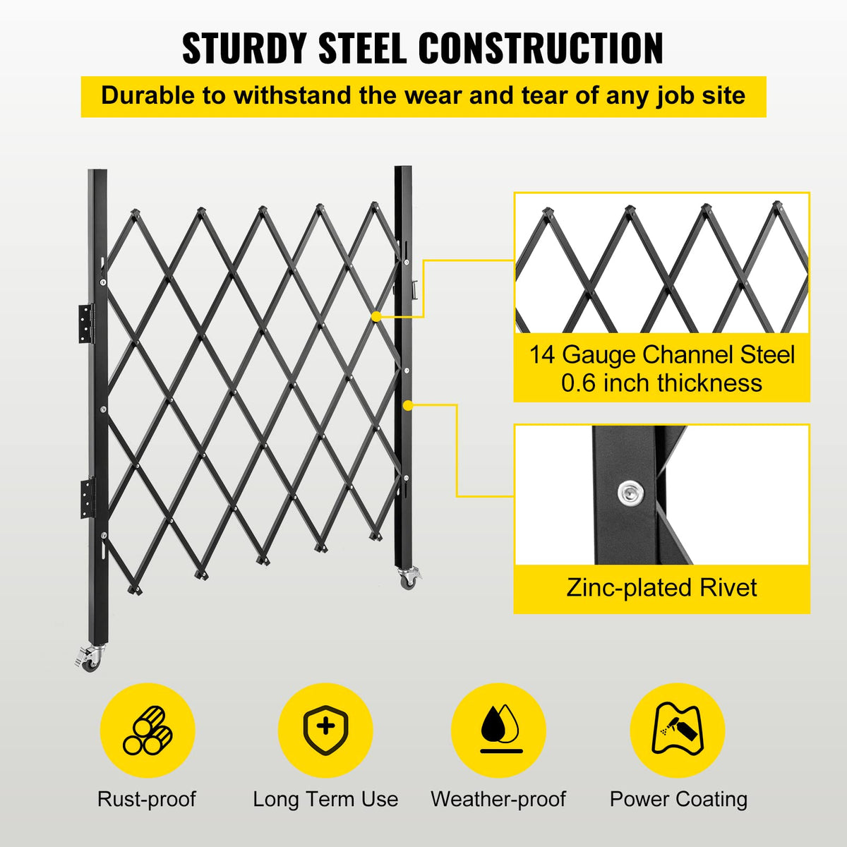 VEVOR Single Folding Security Gate, 61" H x 71" W Folding Door Gate, Steel Accordion Security Gate, Flexible Expanding Security Gate, 360° Rolling Barricade Gate, Scissor Gate/Door with Padlock