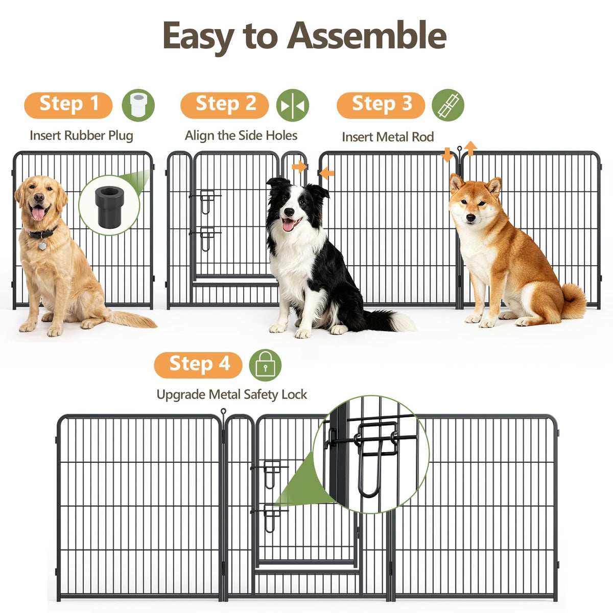MAKE CHANGES Metal Dog Playpen - 32" Height 8 Panels Foldable Exercise Pen for Dogs Indoor/Outdoor Pen with Door for Pet Animals Portable Pet Playpen Polygon Dog Enclosure (Black)