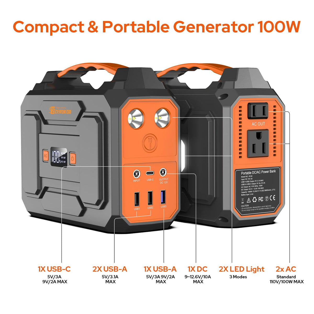 Portable Solar Power Station with Foldable Solar Panel 30W, 100W 110V AC Outlet Camping Solar Power Bank cwith Panels, DC Battery Power Pack for Laptop Smart Devices RV Outdoor Backup