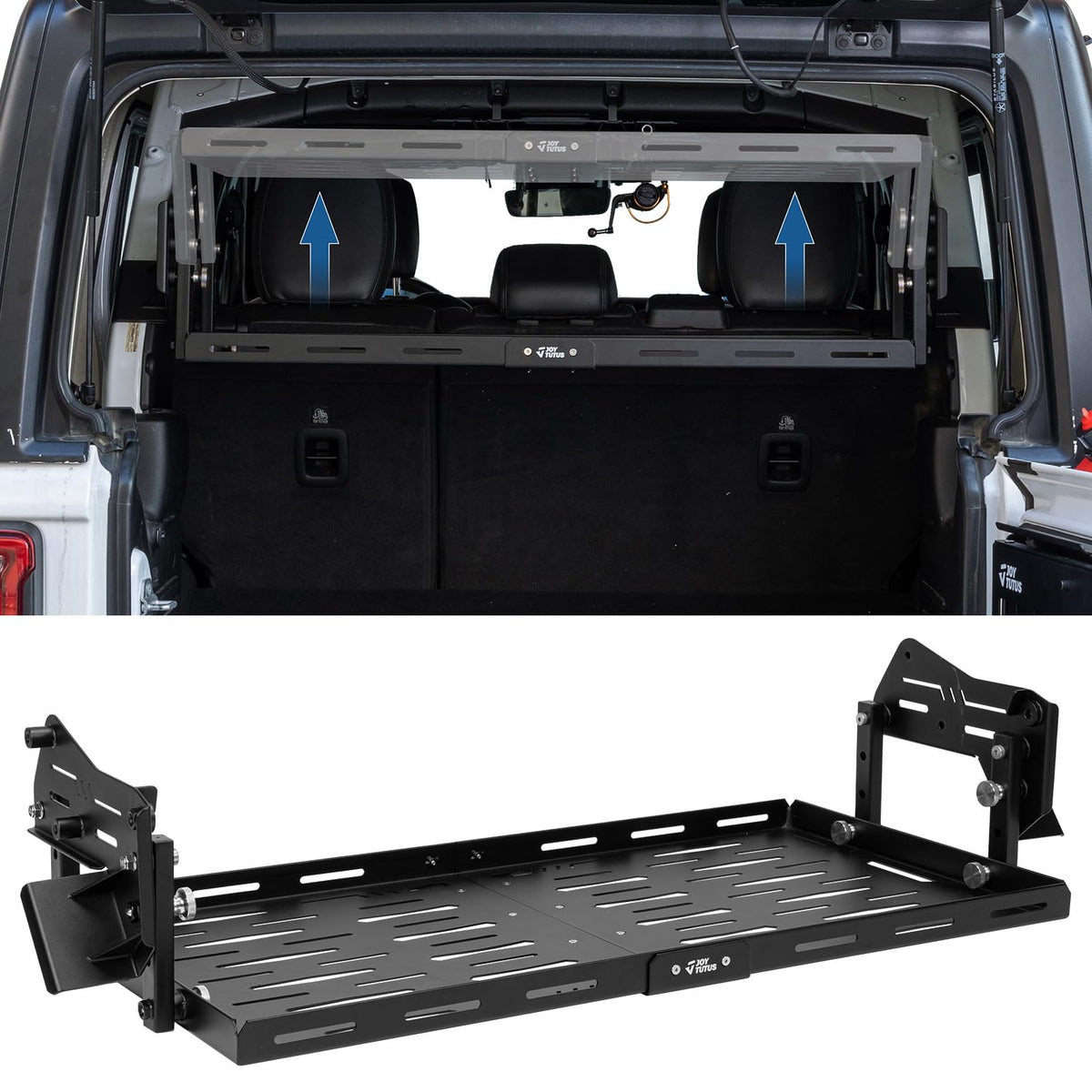 JOYTUTUS Rear Cargo Rack Basket Compatible with Wrangler JL 2018-2023 (Hard-Top Only, Not Fit 2024-2026), 350 LBS Adjustable Height Trunk Interior Luggage Basket Big Storage Carrier, Black