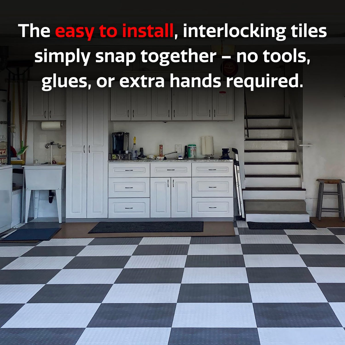 Big Floors GarageDeck Garage Floor Tiles, Interlocking Garage Flooring, Coin Pattern Non-Slip Heavy-Duty Copolymer Modular Tile (Alloy, 48 Pack of 12 x 12" Tiles, 48 Sq Ft)