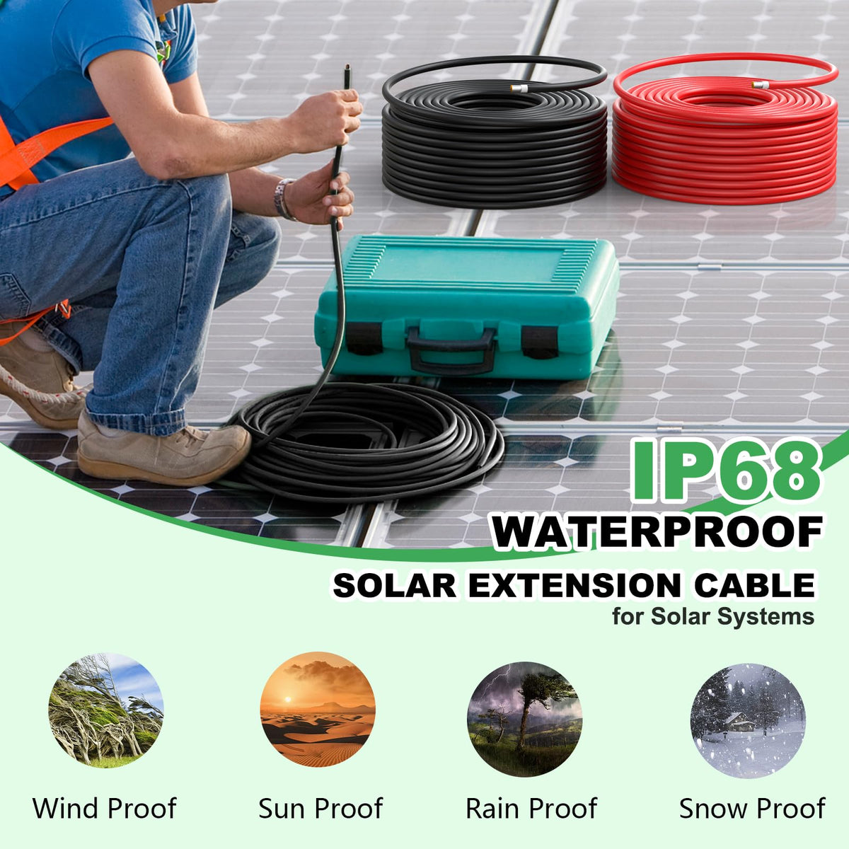Vansdon 2x100FT Solar Wire 10AWG， Solar Panel Cable Tinned Copper PV Wire for Outdoor Camping RV Solar Panels Inverter Automotive Boat Marine