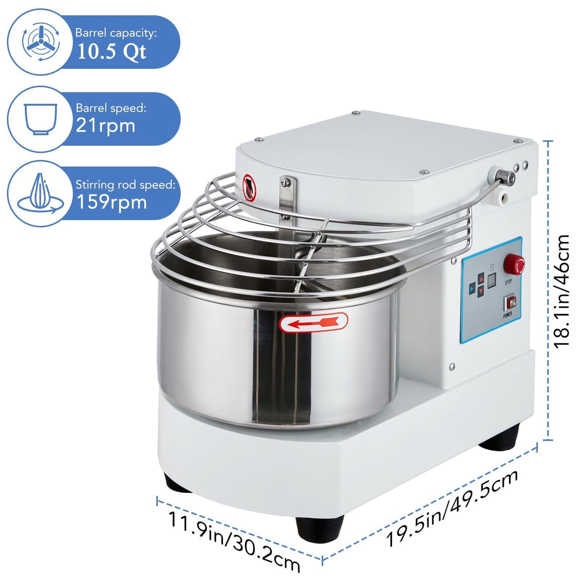 MilleLoom 10.5 Qt Commercial Stand Mixer with Touch Screen Control - 650W Dual Rotating Dough Kneading Machine, Timer & Safety Shield ，Stainless Steel Bowl for Bakery, Restaurant & Home Use ﻿