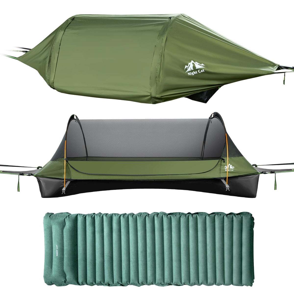 Night Cat Upgraded Flat Lay Hammock Tent Combo with Sleeping Pad Non Rolling for 1 Person Adults 330LBS 87x28x19in