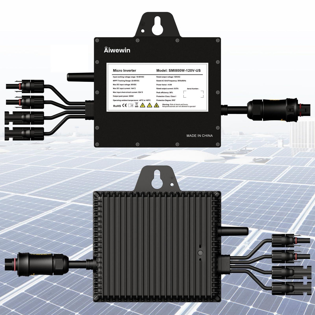 Solar Grid Tie Micro Inverter 800W, SMI800W 120V AC Grid-Tied Output with WiFi Smart App Tracking, 96% Efficiency Pure Sine Wave Inverter for Family Residence, Home & Small Business Energy Saving