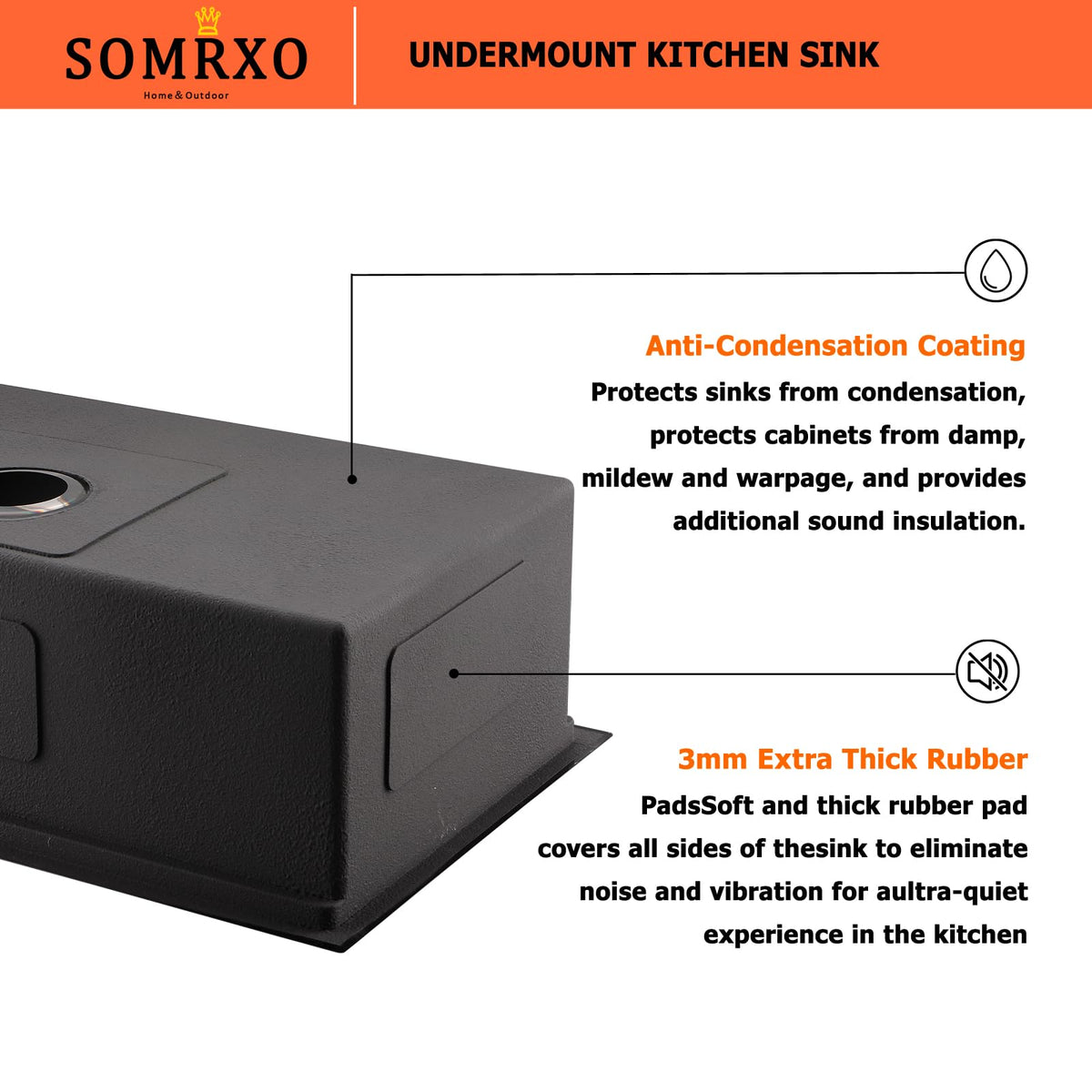 SOMRXO 28 Inch Undermount Kitchen Sink Black - 16 Gauge Black Satainless Steel Kitchen Sink Undermount 28x18,10 Inch Deep Single Bowl Workstation Sinks with Accessories