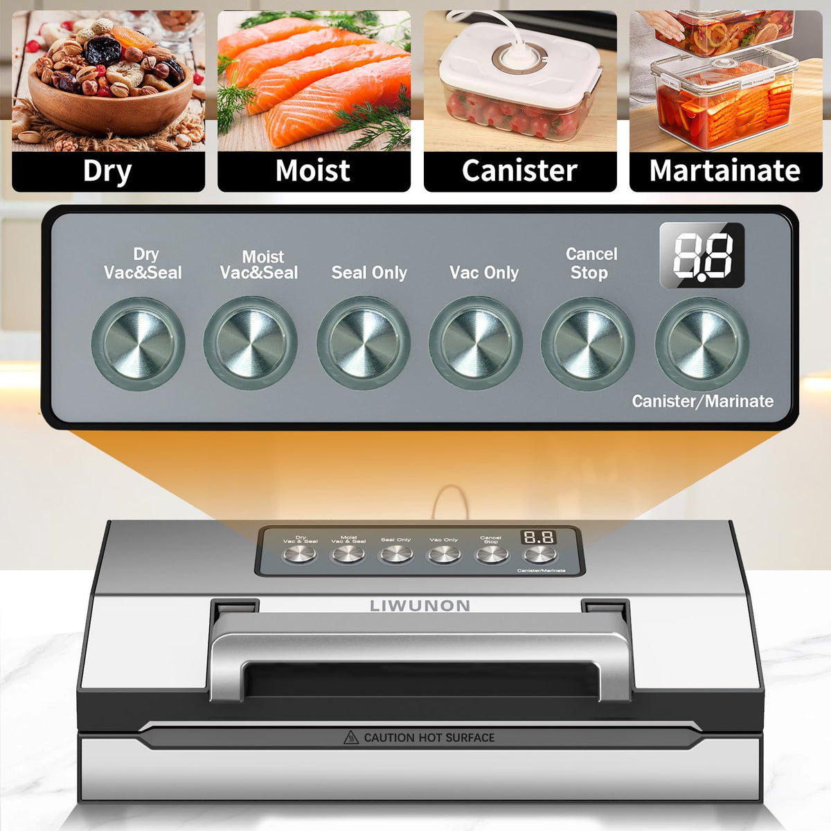 Upgraded Precision Fast-Vacuum Sealer, LIWUNON Commercial Full Automatic Food Vacuum Sealer Machine, Double Heat Seal, Built-in Cutter&Bag Storage, Powerful Food Vacuum Saver, 2 Bag Rolls&hose