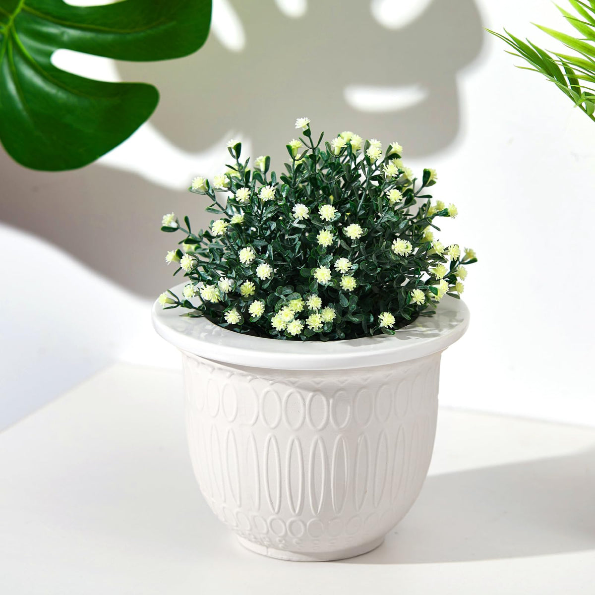 Romooa 1 Set African Violet Pots Self Watering, 7 Inch White Ceramic Dolomite Clay, Easy Effortless Planter Pot for Indoor Plants Herbs Flowers Orchids Succulent, Ideal Gifts, Plant Not Included