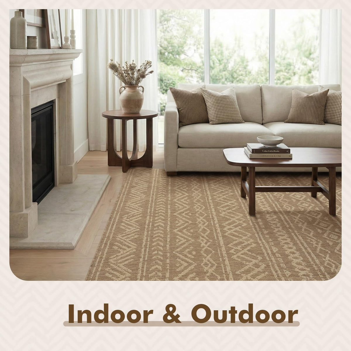 MontVoo-Outdoor Rug-Patio Rug 8x10 Polypropylene Indoor Outdoor Rug Outdoor Carpet for Patio Deck Balcony Porch, Textured Weave, Durable for High Traffic, Fade-Resistant, Boho Farmhouse Neutral Brown