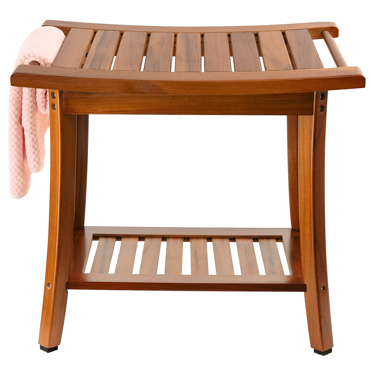 Utoplike Teak Shower Bench Seat with Handles and 24 x 16 inch Teak Wood Bath Mat Set