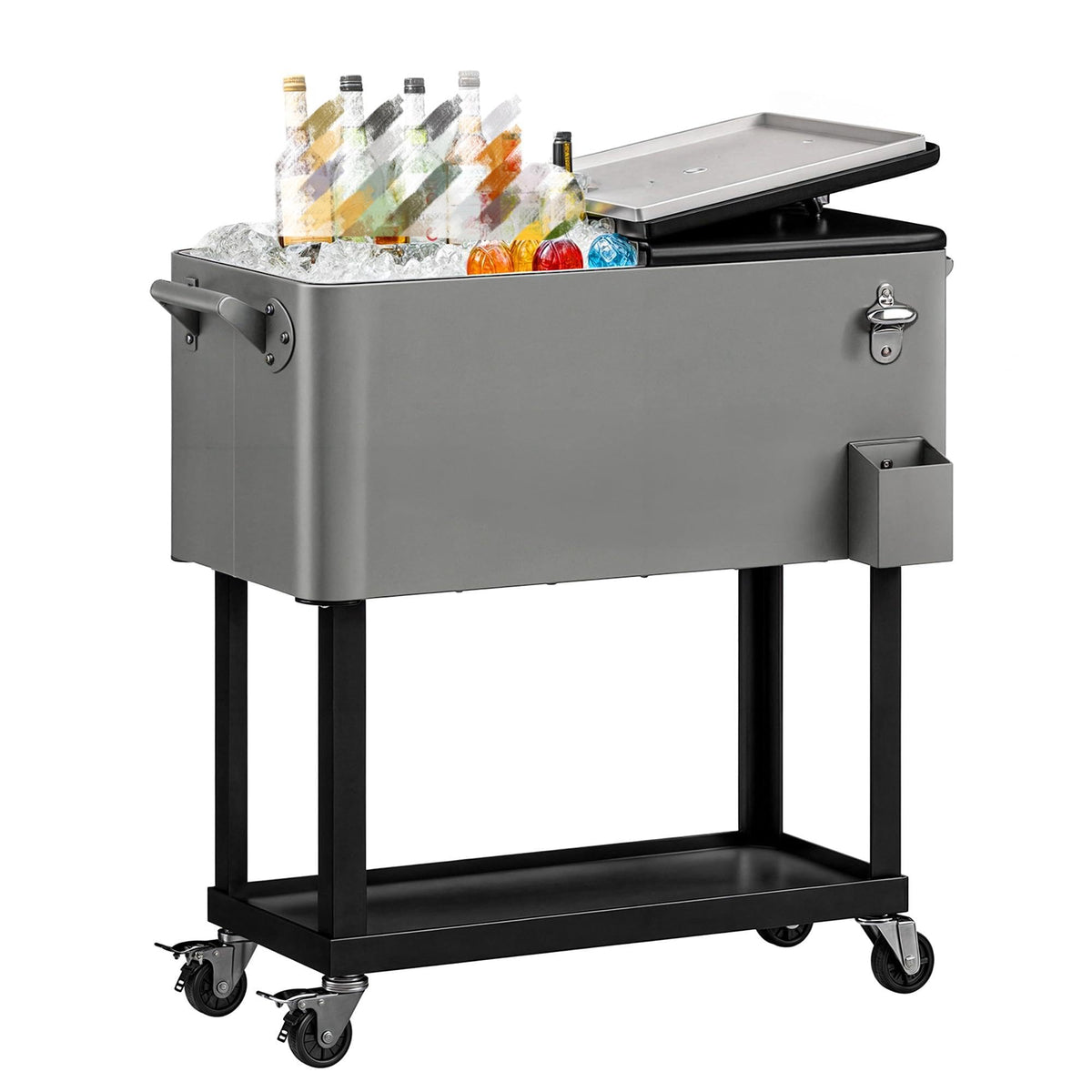 DWVO Ice Chest with Wheels,80 Quart Rolling Cooler with Bottle Opener Drainage, Patio Cooler Cart, Rolling Ice Chest with Handle for Patio Pool Deck Party BBQ Cookouts(Grey)