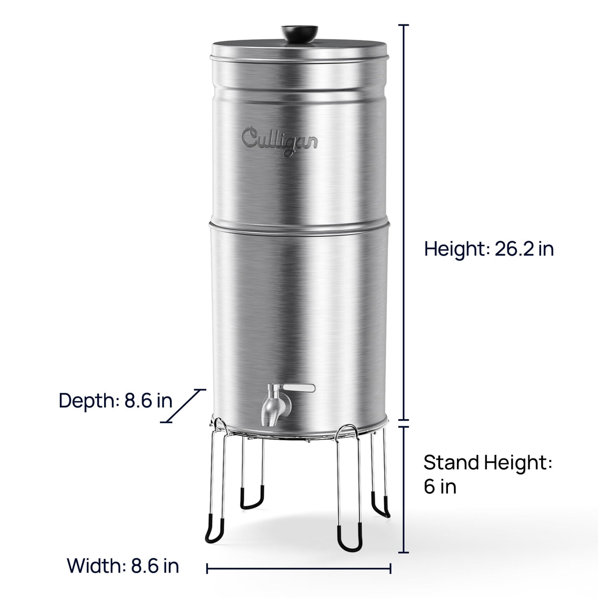 Culligan MaxClear 2.25 Gallon Gravity Water Filter System, Polished Stainless-Steel Countertop Water Filter NSF/ANSI Certified to Reduce Microplastics, Lead & Total PFAS, with 1 Ceramic Filter
