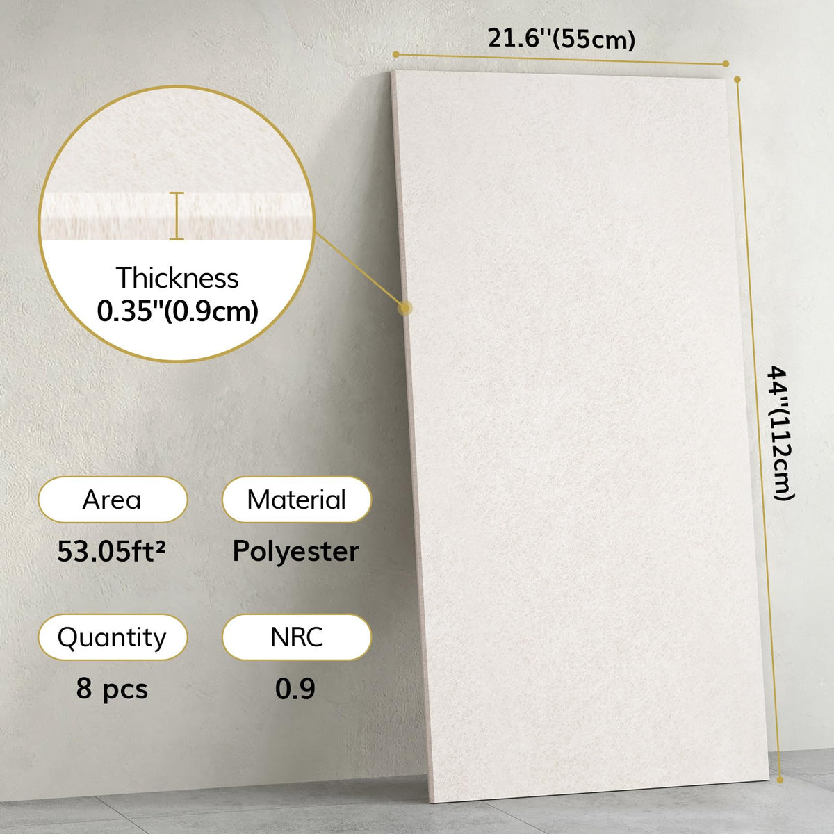 TONOR Large Acoustic Panels Self-Adhesive, 8PCS 44.1" x 21.7" Sound Absorbing Panel, Acoustic Wall Panels for Interior Wall Decor and Recording Studio Acoustical Treatments, Living Room, Oatmeal