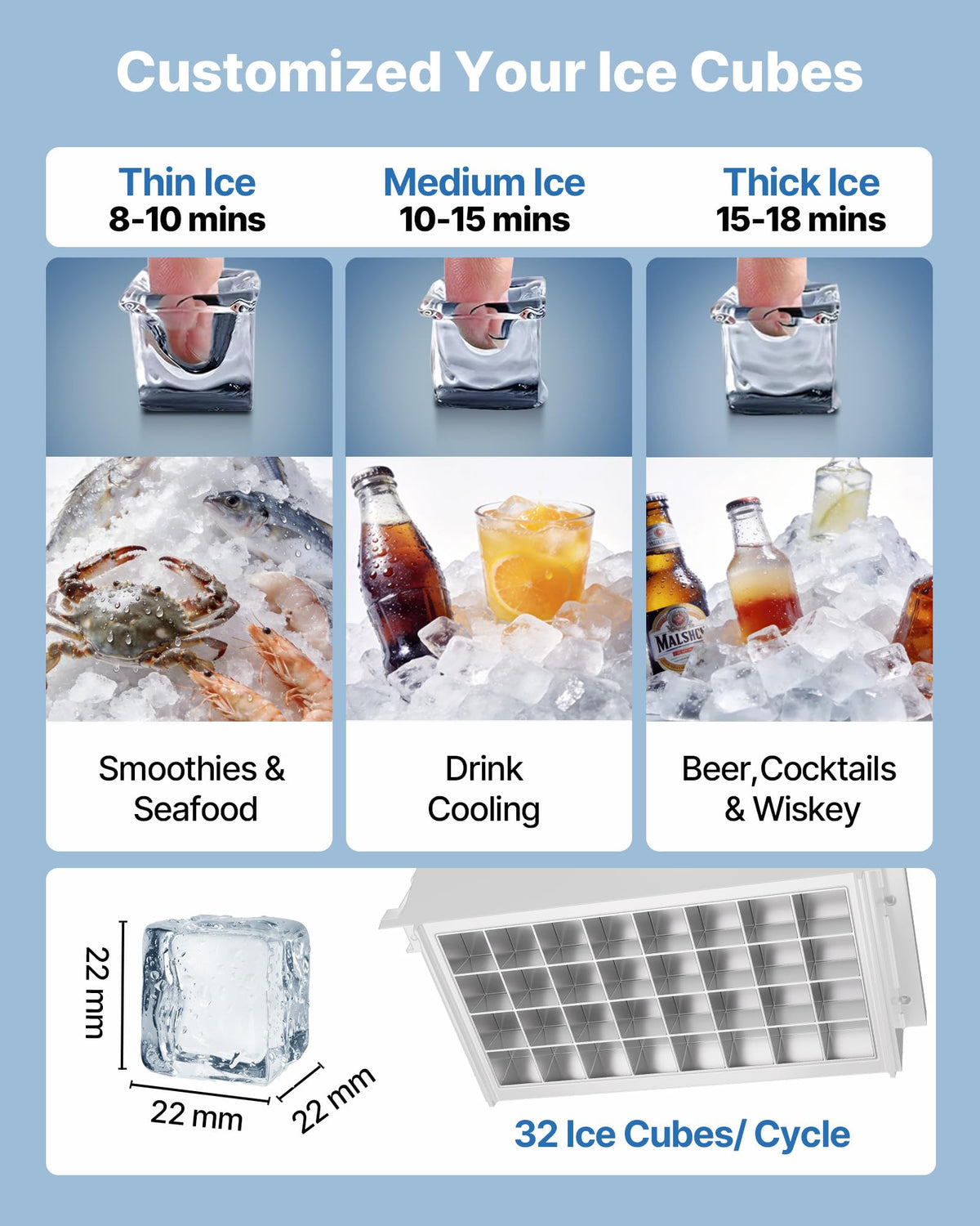 VEVOR Commercial Ice Maker Machine, 80 lbs/24h with 13 lbs Storage Capacity, Countertop/Freestanding/Under Counter, Stainless Steel Ice Maker with LED Display & Self-Cleaning, for Home Bar Restaurant