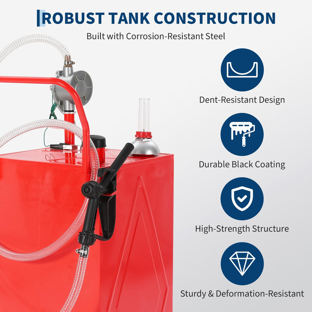 35 Gallon Fuel Gas Caddy Storage Tank, Portable Gas Caddy Fuel Transfer Tank with Wheels, Manual Rotary Pump, Hose, Wide Mouth Fill Port, Fuel Level Gauge, Mobile Gasoline Diesel Transfer Cart for ATV, Tractor, Mower, Car, Boat
