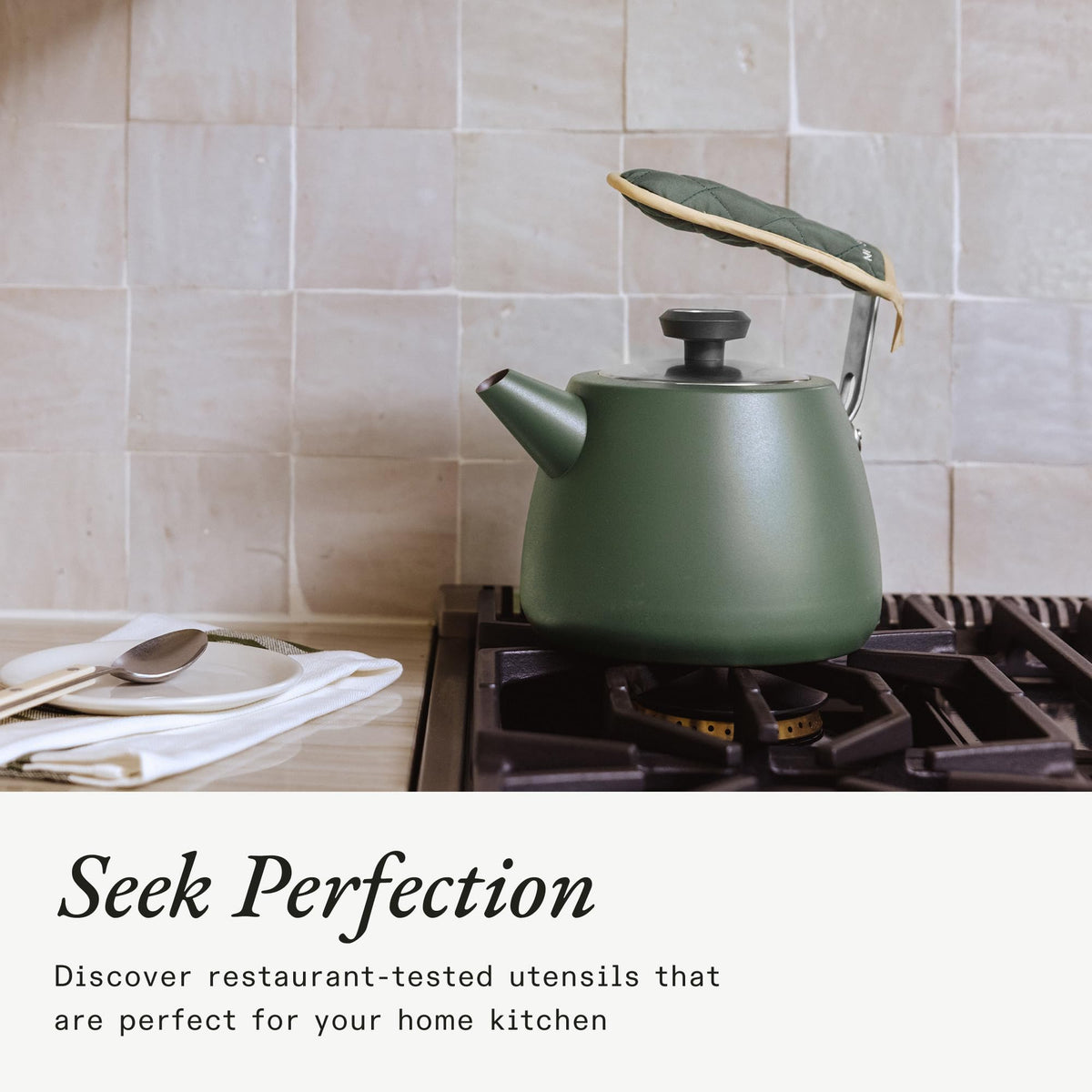 Made In Cookware - 2 QT Kettle - Willow Green - Stainless Steel - With Built-In Temperature Gauge - Includes Handle Sleeve - Induction Compatible