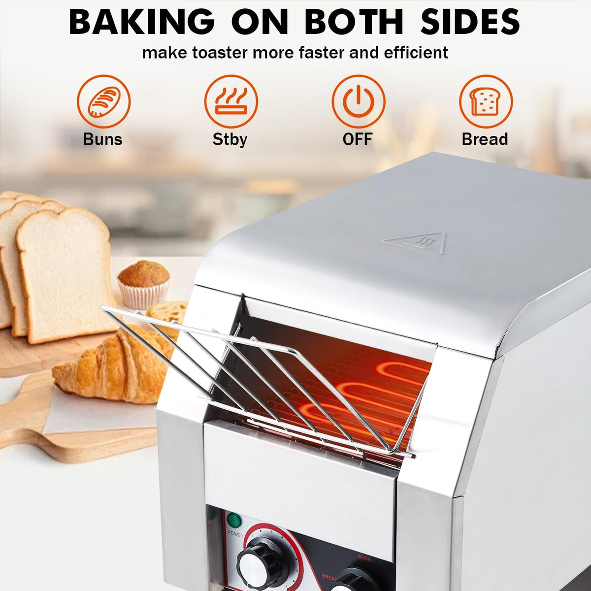 Commercial Conveyor Toaster 150 Slices/Hour, 1340W Heavy Duty Stainless Steel Electric Oven with Dual Heating Tubes for Restaurant Bagels and Croissants