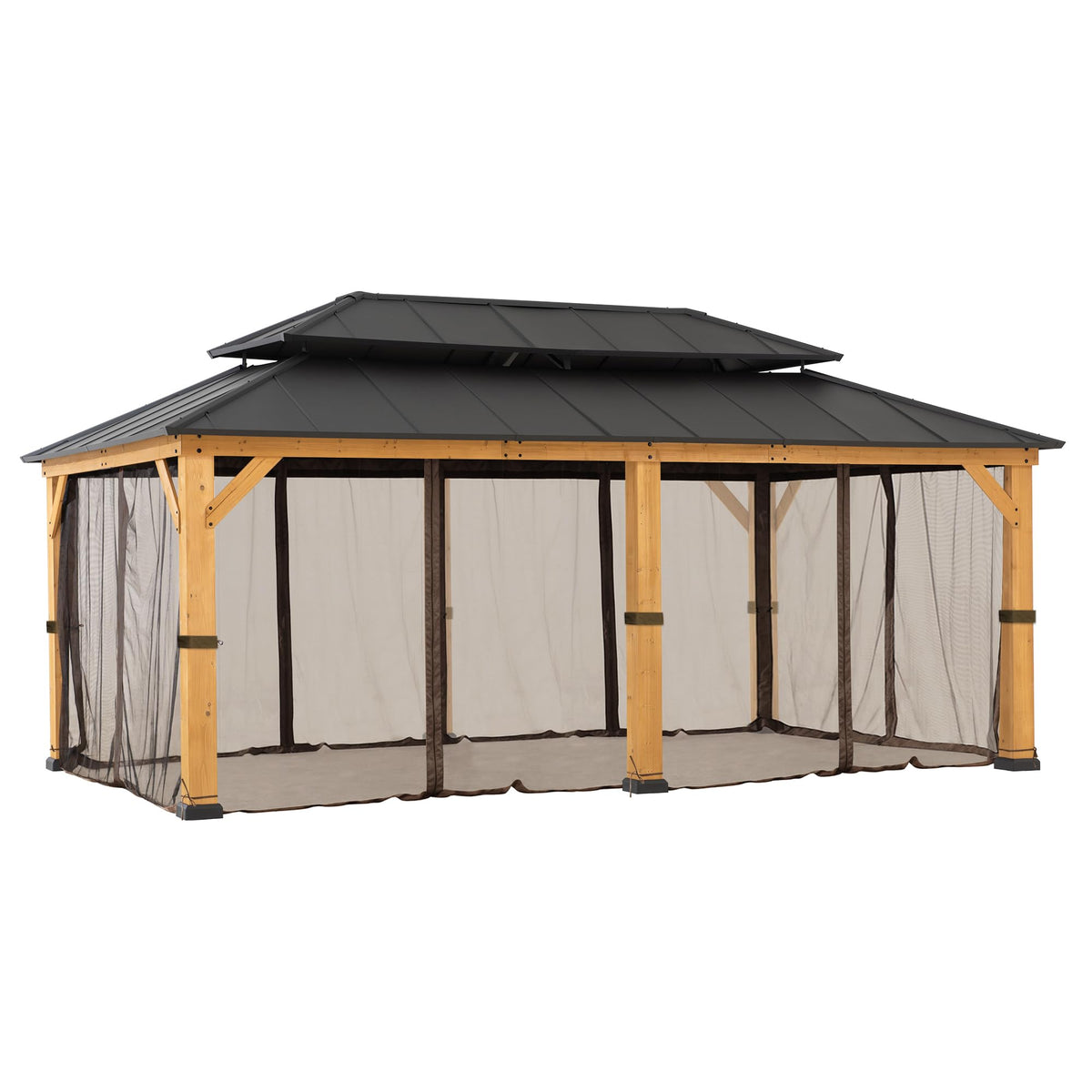 Sunjoy Replacement Mosquito Netting Panels,Waterproof 6- Panels Screen Walls for 12 x 20 ft Outdoor Gazebo, Patio & Backyard Protection, Brown